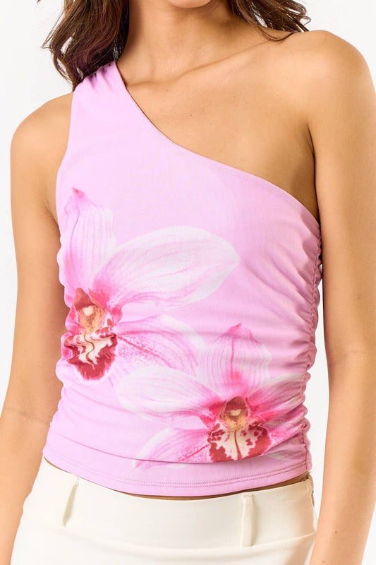 One Shoulder Floral Print Top