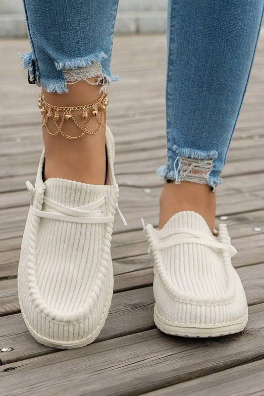 Solid Ribbed Criss Cross Slip On Casual Shoes