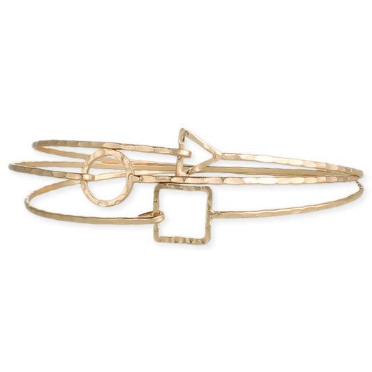 Gold Shapes Hammered Bangle Set