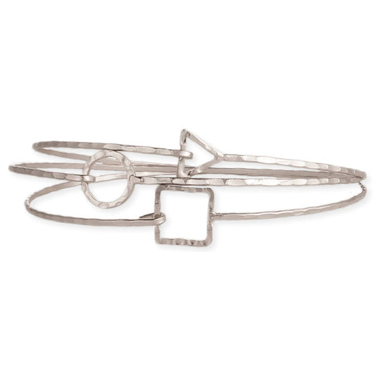 Silver Shapes Hammered Bangle Set