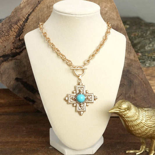 Cross Necklace W/Turquoise