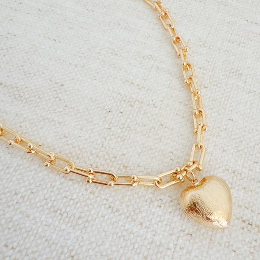 Brushed Heart Pendant U Chain Necklace, Gold