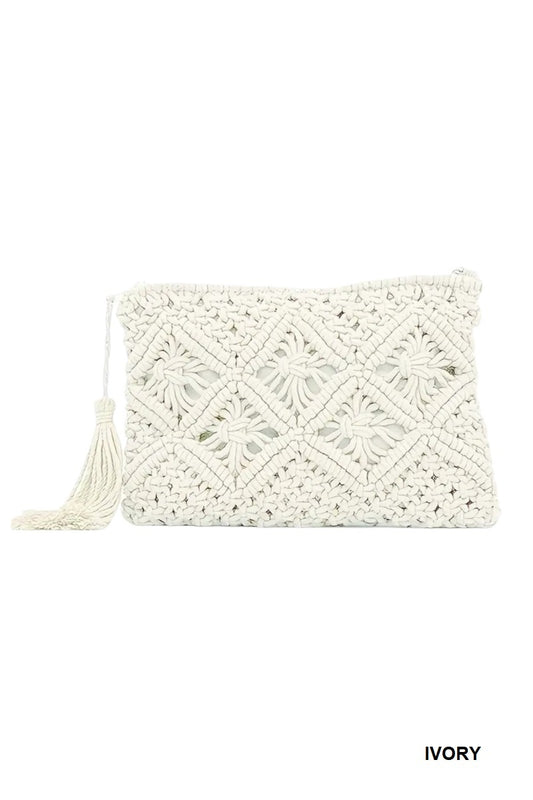 Ivory Woven crochet clutch