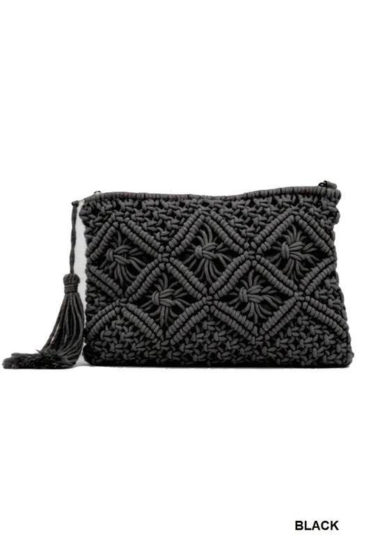 Black Woven crochet clutch