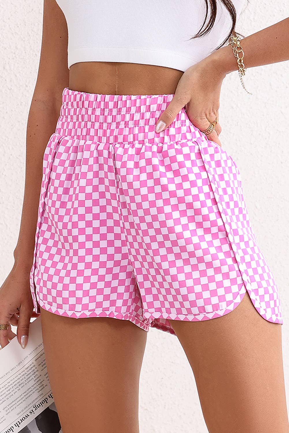 Pink Plaid High Waist Shorts