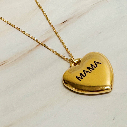 Mama Engraved Heart Pendant Necklace, Gold