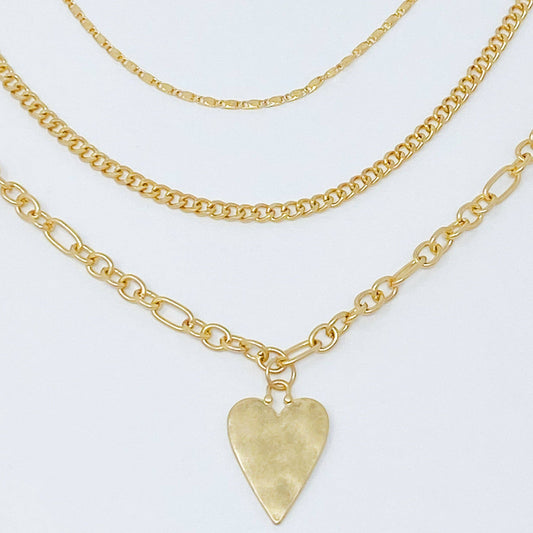 Heart Charm Layered Chain Necklace, Gold