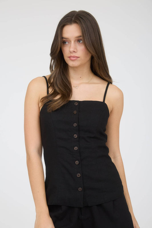 SPAGHETTI STRAP LINEN TOP