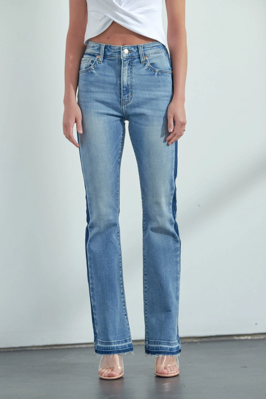 High Rise Stretch Bootcut with Released Hem and Side Panel