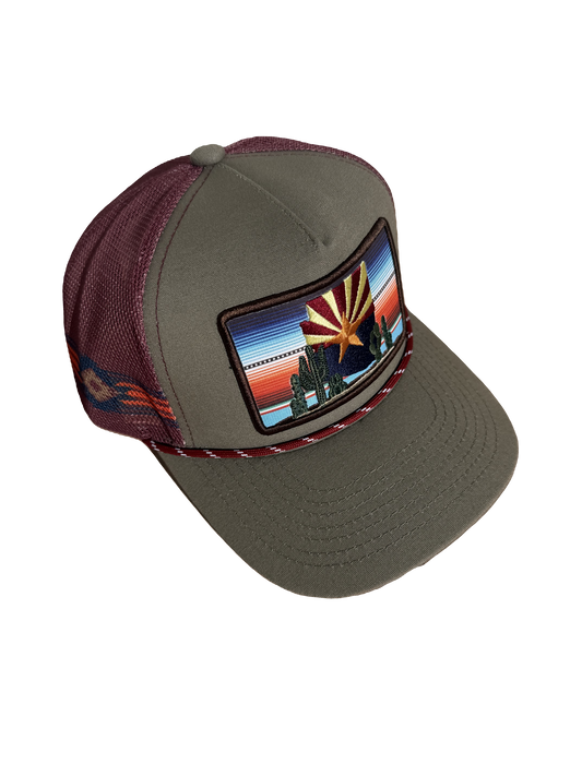 Arizona Gray & Burgundy, With Rope, Mesh Snapback