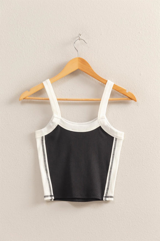 Ribbed Tank - Black with White