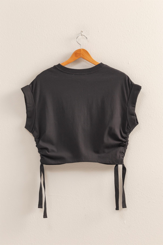 Knit Top with Side Ties - Black