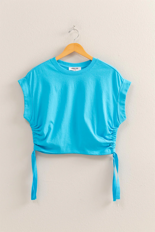 Knit Top with Side Ties - Aqua Blue