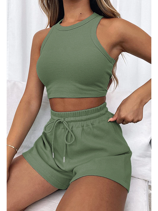 Casual Short Suit, Green, 100% Polyester