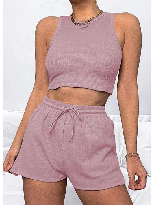 Casual Short Suit, Pink, 100% Polyester