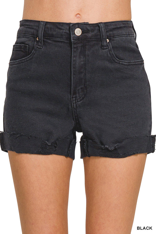 Black Acid washed cuffed shorts