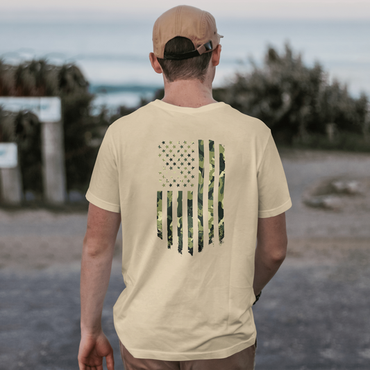 Green Camo Flag Premium Graphic Tee - Tan