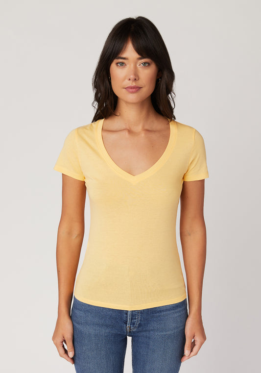 Women's T-shirt, Fitted Signature V-Neck, Cantaloupe, 100% Cotton