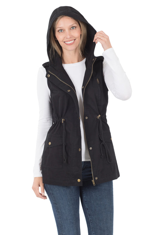 Black Drawstring waist hoodie