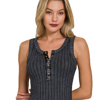Washed ribbed tank top