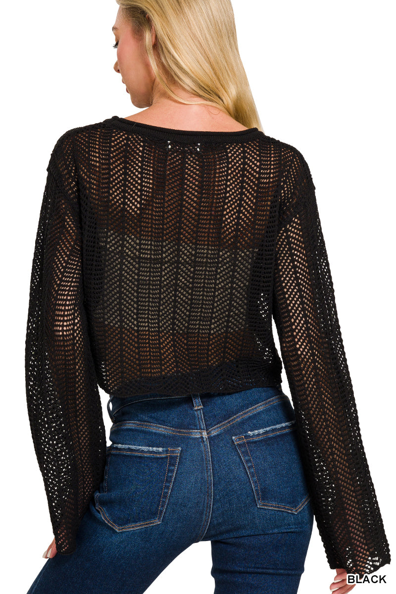 OPEN KNIT CROPPED SWEATER