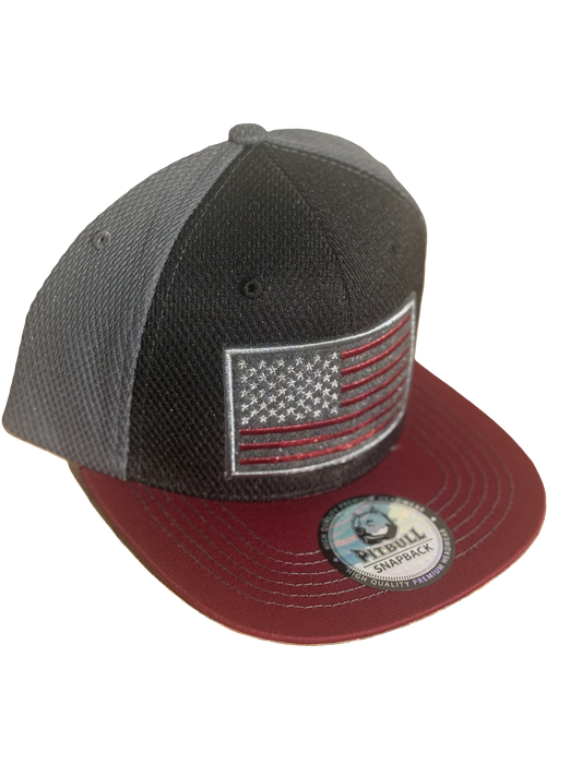 USA Flat Bill Black & Gray, Burgundy Bill, Snapback