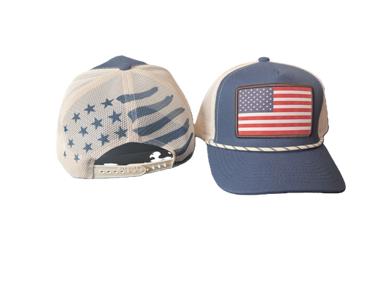 USA Blue and White with Rope Stars & Stripes Mesh Snapback