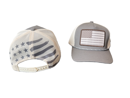 USA Gray and White with Rope Stars & Stripes Mesh Snapback