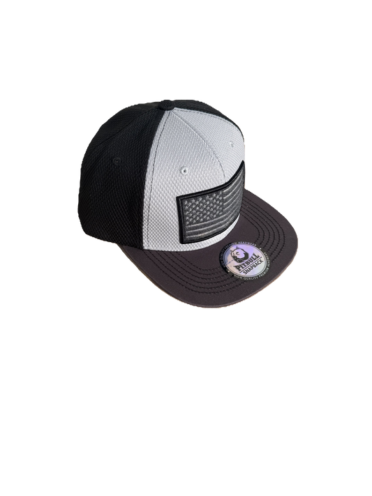 USA Flat Bill Light Gray and Black with Charcoal Gray Bill Snapback