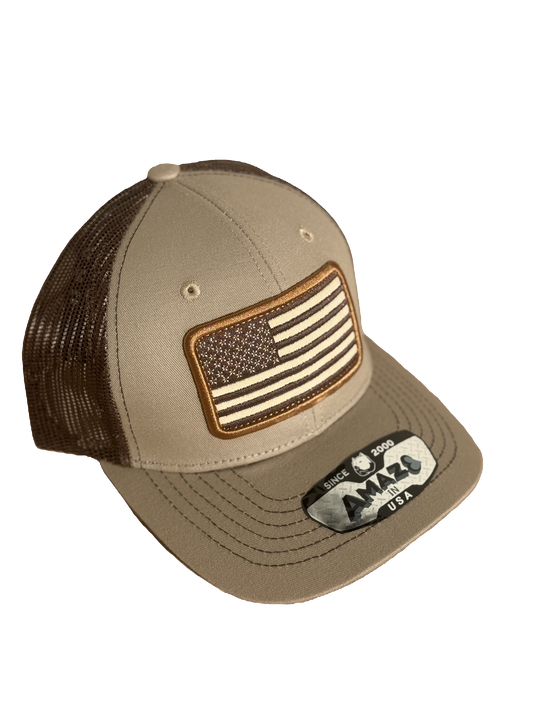 USA Tan & Brown Mesh Snapback