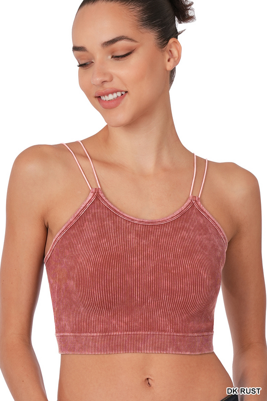 Washed Ribbed Seamless Double Strap Brami - DK Rust