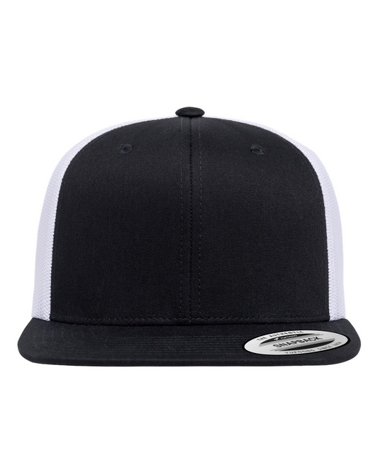 YP Retro High Profile Trucker Cap Black Front and White Mesh