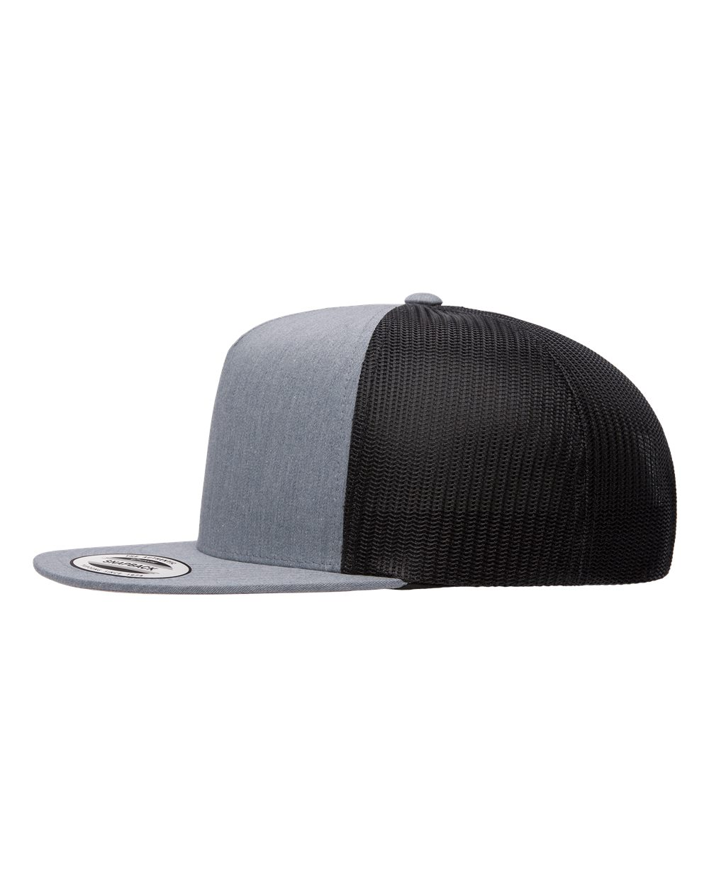 YP Five Panel Classic Flat Bill Trucker Heather Front and Black Mesh