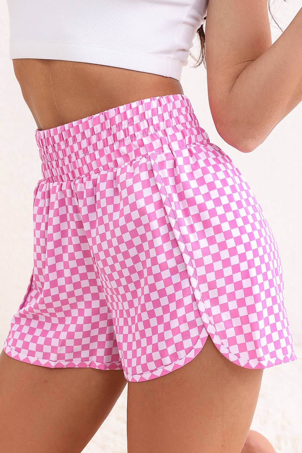 Pink Plaid High Waist Shorts