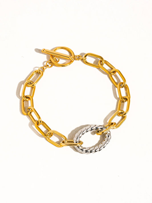 18K Gold Non-Tarnish Two Tone Bold Chain Bracelet