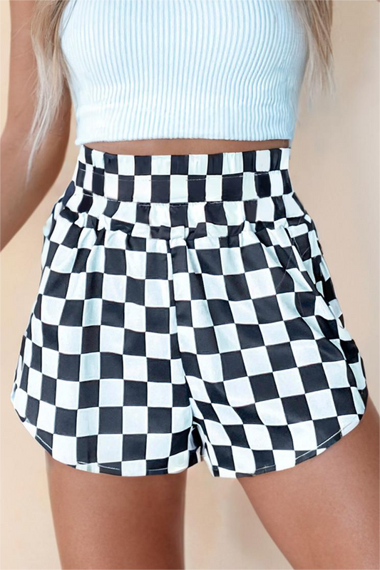 Black Checkered High Waist Casual Shorts