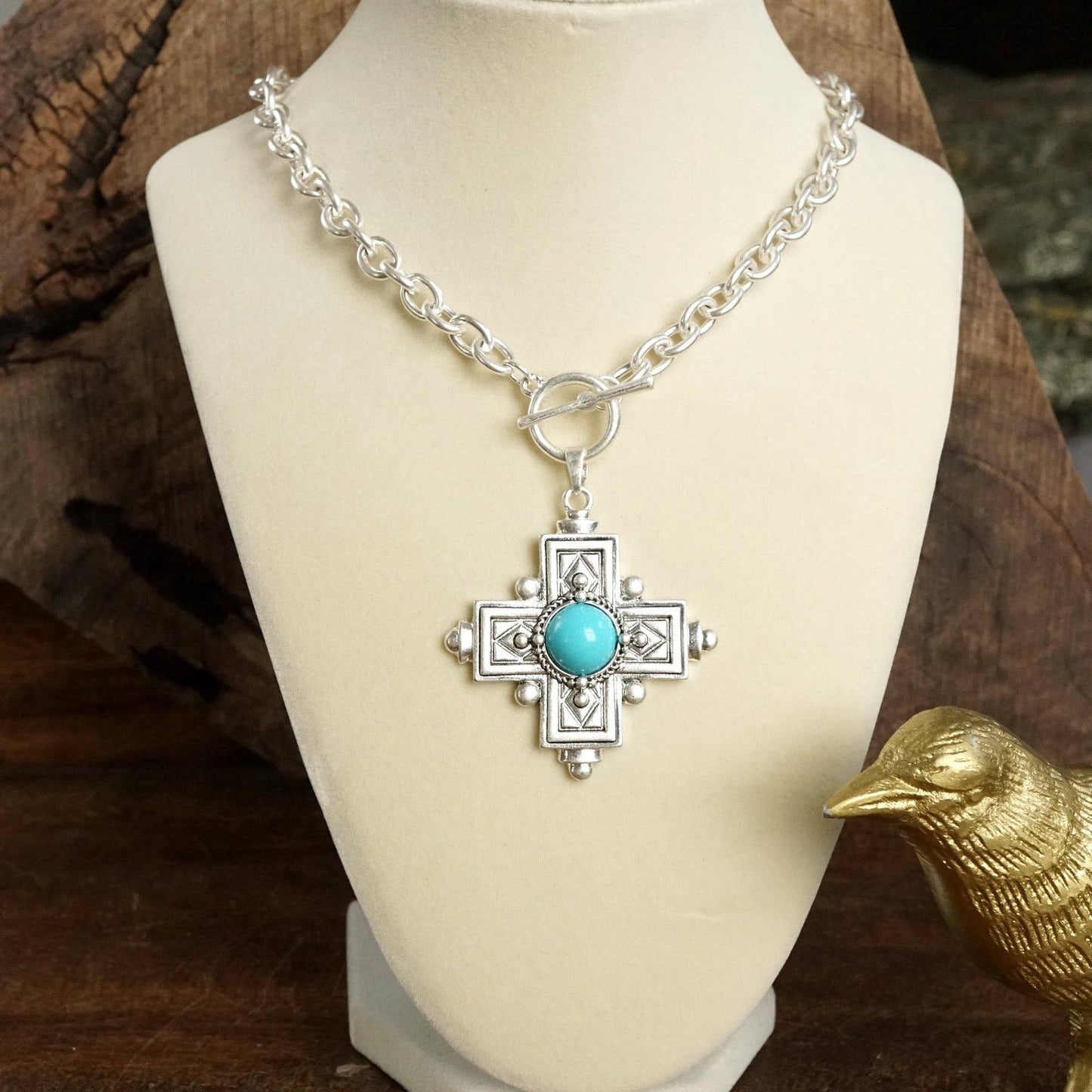 Cross Necklace W/Turquoise