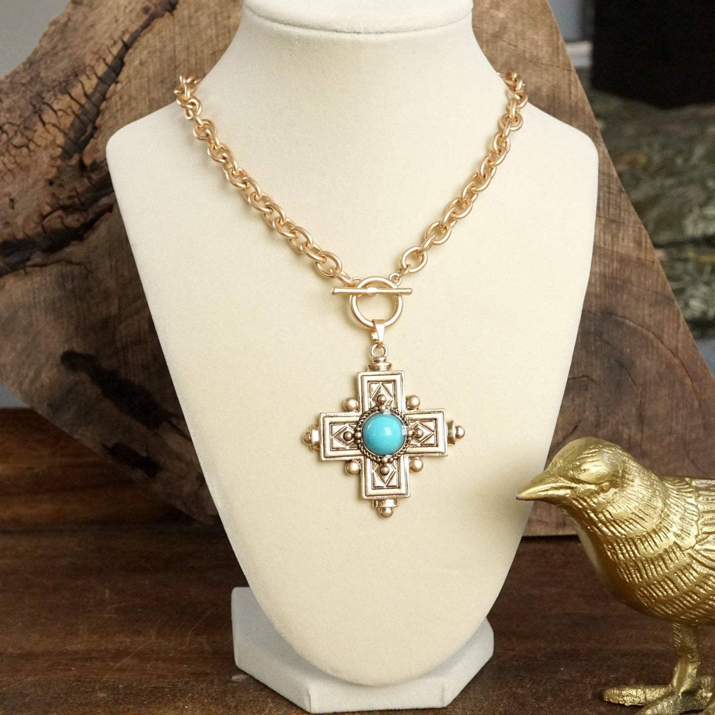 Cross Necklace W/Turquoise